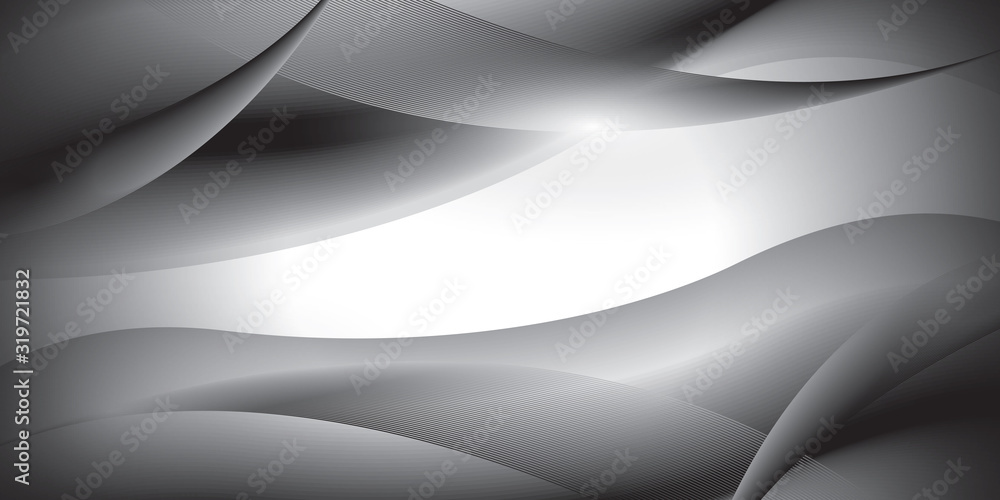 Poster abstract smooth color wave vector. curve flow black and white motion illustration.