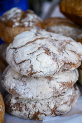 Scottish homemade rye bread on sale on Sunday street market in Edinburgh
