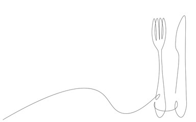 Fork and knife line drawing vector illustration