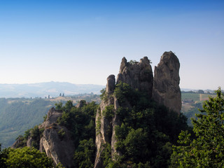 The pinnacles of rocks stand out in the Park of Sassi di Roccamalatina. Modena, Italy 