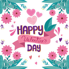 happy valentines day with flowers decoration