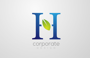 green leaf alphabet letter H logo icon design template