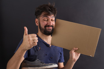 homeless tramp with a sign