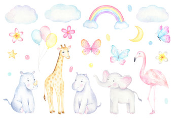 Watercolor Safari Animals Set