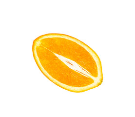 Slice of sweet juicy orange fruit, top view, isolated on white background for design package