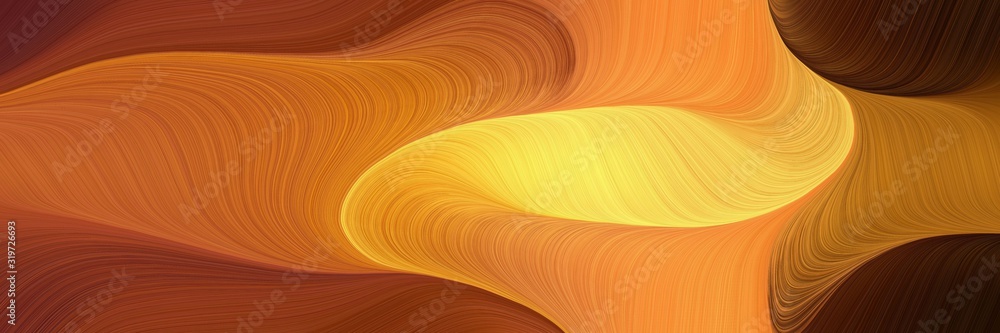 Poster flowing header with coffee, pastel orange and very dark red colors. dynamic curved lines with fluid 