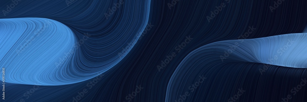 Poster decorative banner design with very dark blue, steel blue and dark slate blue colors. dynamic curved 