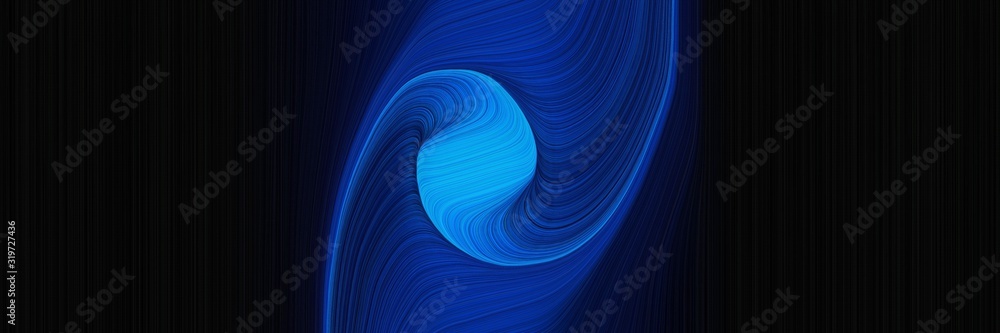 Poster surreal banner design with strong blue, black and midnight blue colors. dynamic curved lines with fluid flowing waves and curves