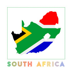 South Africa Logo. Map of South Africa with country name and flag. Modern vector illustration.