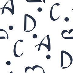 Fototapeta premium Seamless pattern with Letters and Polka dot . Hand drawn background. Can be used as fabric, wrapping paper, background, Wallpaper, bag template, cover and other surface