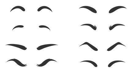 Eyebrows shapes Set. Various types of eyebrows. Makeup tips. Eyebrow shaping for women. Clip-art illustration