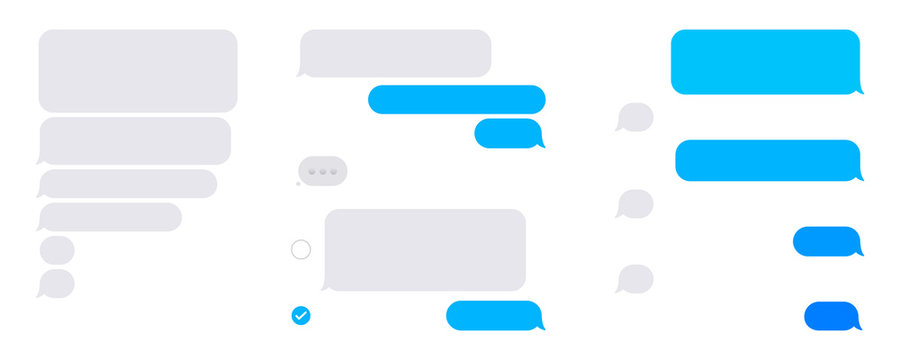 Flat phone text bubbles on white background. Isolated sms dialogue and message bubbles templates