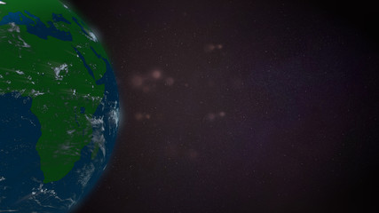 Absract planet with green continents spinning on the side of starry screen.