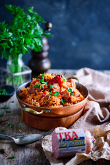 Dominican rice with vegetables and sausages