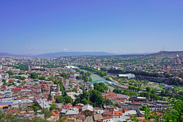 The  aerial view of Tbilisi from above, Georgia 