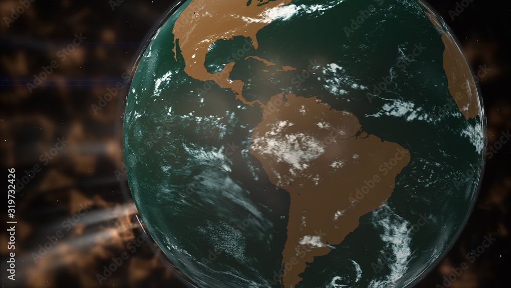 Poster futuristic interface of sphere model with magnatic fields and radio signals.