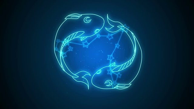 Pisces  zodiac constellation icons signs with galaxy stars background, Astrology symbol horoscope