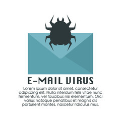 Concept of email virus and malware. Flat style illustration. 