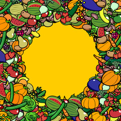 Viel Cartoon Obst und Gemüse als runder Rahmen