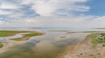 Coast of the freshwater lake Achit. Nature and travel. Mongolia, Uvs Province