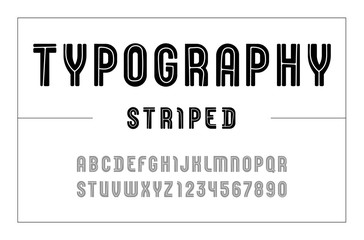 High font, striped bold alphabet sans serif, black letters and numbers