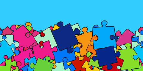 Bunte Puzzle als nahtloser Rahmen Header Hintergrund