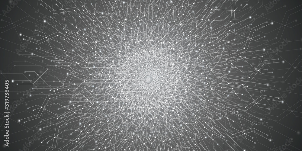 Poster abstract glowing lines forming a network of glowing sphere vector