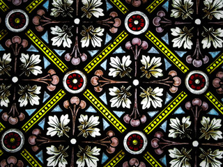 Stained glass as architecture background. Arch-see in Frombork.
