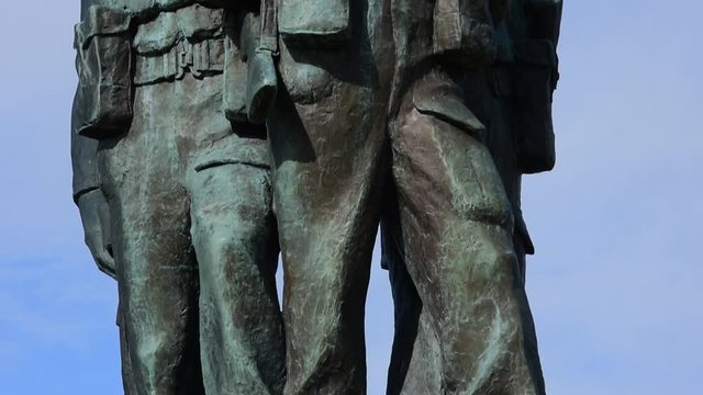 Commando Memorial dedicated to the British Commando Forces raised during World War II near Spean Bridge, Scotland, UK. Tilt upwards
