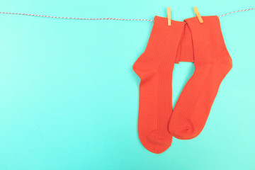 colorful socks on blue   background  - Image