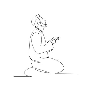 muslim man praying, single line art clip art preview