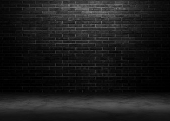 Black wall room background The surface of the brick dark jagged. Abstract black wall empty room background for interior design and decoration.