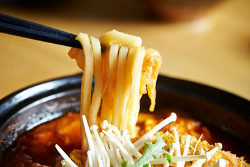 Korean spicy udon noodle soup 
