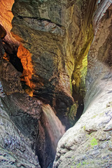 Gorge in Trummelbach falls, water fall in the mountain in Lauterbrunnen valley, District of Interlaken, Bern canton in Switzerland.