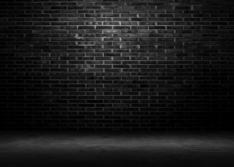 Black wall room background The surface of the brick dark jagged. Abstract black wall empty room...