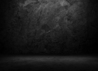 Black wall room background The surface of the brick dark jagged. Abstract black wall empty room...