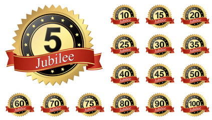 Jubilee button with banner 5 to 100 years