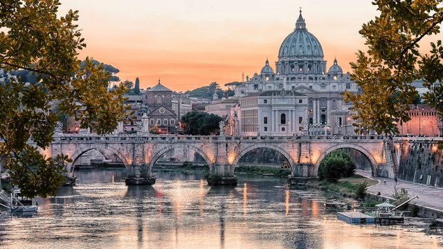 Beautiful sunset on the city of Rome in evening