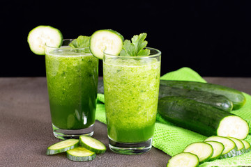 Glass of fresh cucumber juice. Green smoothie. Detox water. Healthy drink.