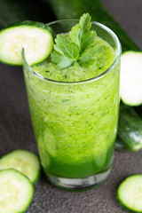 Glass of fresh cucumber juice. Green smoothie. Detox water. Healthy drink.
