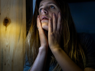 Frightened woman after family sexual abuse