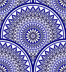 Foto op Plexiglas Donkerblauw naadloos patroon met mandala