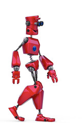 funny robot cartoon just walking in a white background