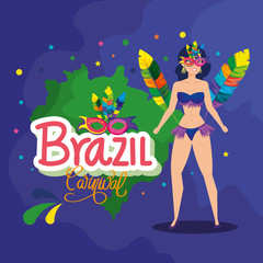 Obraz na płótnie Canvas poster of carnival brazil with exotic dancer woman with decoration