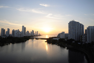 Fototapeta na wymiar Panoramic sunrise sector El Laguito Cartagena