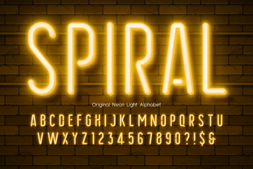 Neon light 3d alphabet, extra glowing modern type.