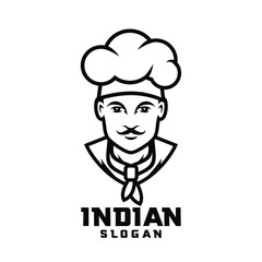 Indian chef character white outline logo design cartoon