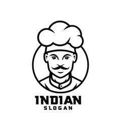 Indian chef character white outline logo design cartoon