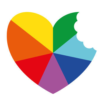 Rainbow Ray Heart With Bite Flat Vector Icon for Printing Clockwise G