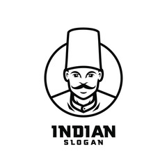 Indian chef character white outline logo design cartoon